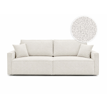 Canapé 3 places FARAH – Tissu bouclette – Convertible avec coffre de rangement