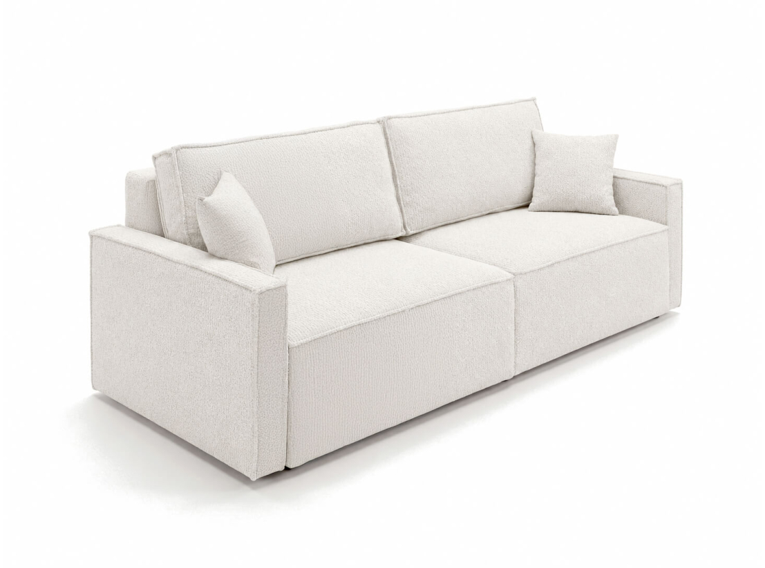 Canapé 3 places FARAH – Tissu bouclette – Convertible avec coffre de rangement