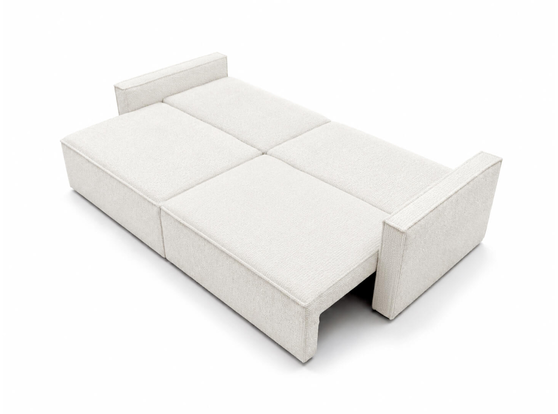 Canapé 3 places FARAH – Tissu bouclette – Convertible avec coffre de rangement