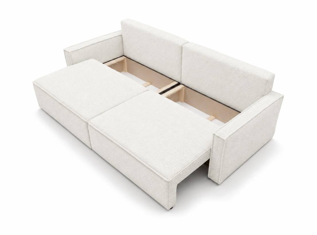 Canapé 3 places FARAH – Tissu bouclette – Convertible avec coffre de rangement