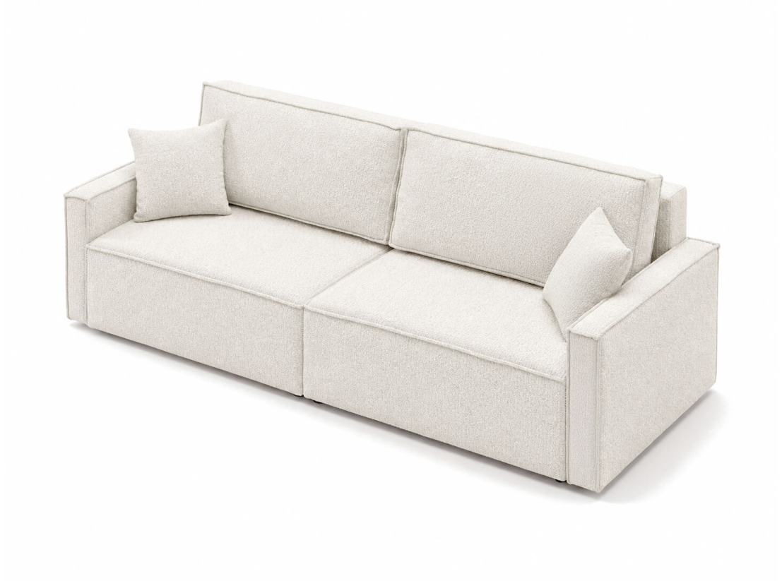 Canapé 3 places FARAH – Tissu bouclette – Convertible avec coffre de rangement