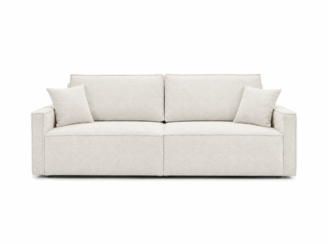 Canapé 3 places FARAH – Tissu bouclette – Convertible avec coffre de rangement