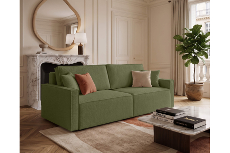 Canapé droit FARAH – Tissu bouclette texturé – Convertible avec coffre de rangement