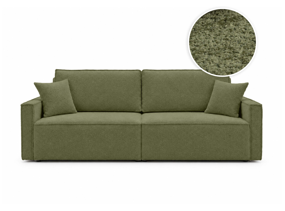 Canapé droit FARAH – Tissu bouclette texturé – Convertible avec coffre de rangement