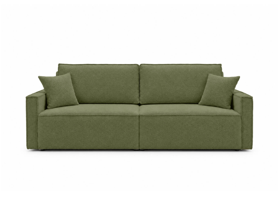 Canapé droit FARAH – Tissu bouclette texturé – Convertible avec coffre de rangement