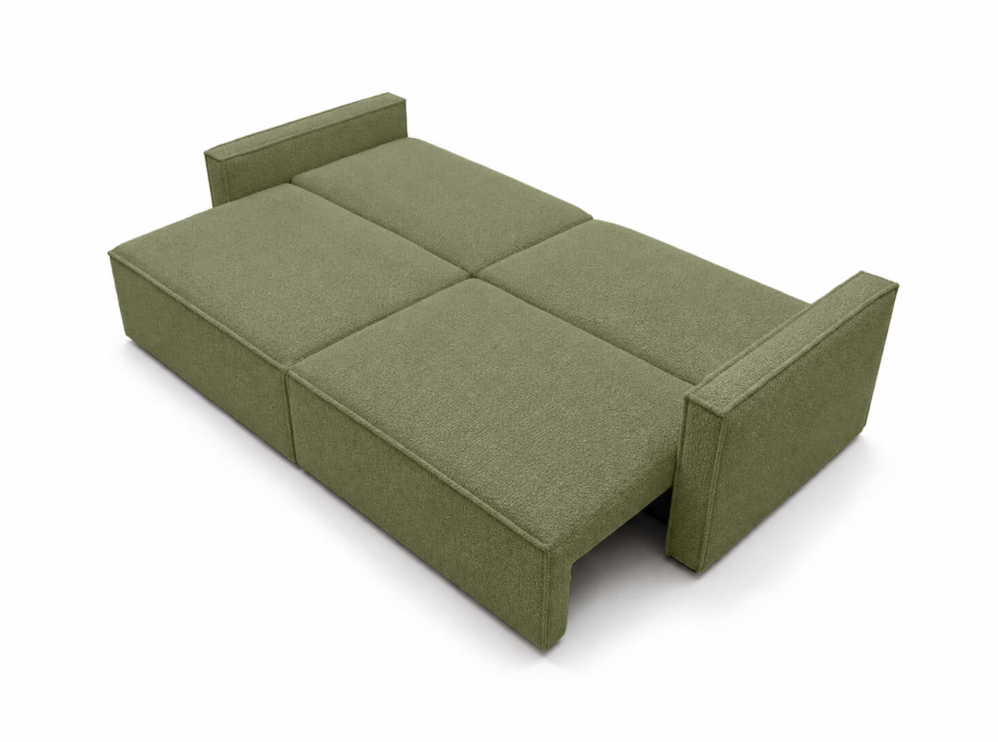 Canapé droit FARAH – Tissu bouclette texturé – Convertible avec coffre de rangement