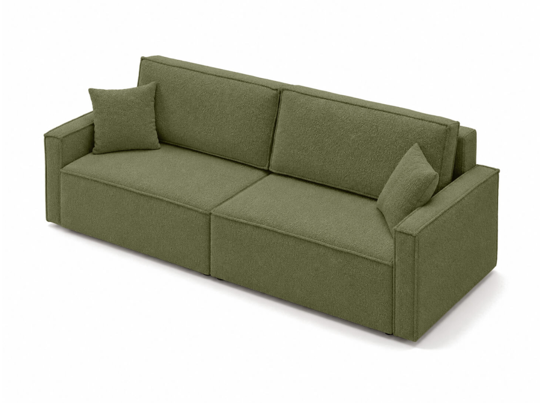 Canapé droit FARAH – Tissu bouclette texturé – Convertible avec coffre de rangement
