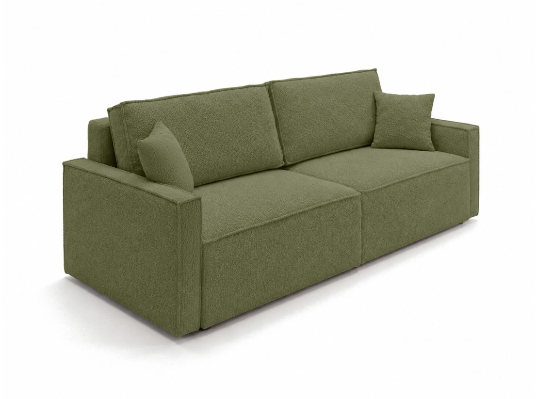Canapé droit FARAH – Tissu bouclette texturé – Convertible avec coffre de rangement