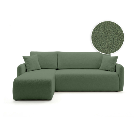 Canapé d’angle convertible ALYA – Tissu bouclette – Réversible avec coffre de rangement