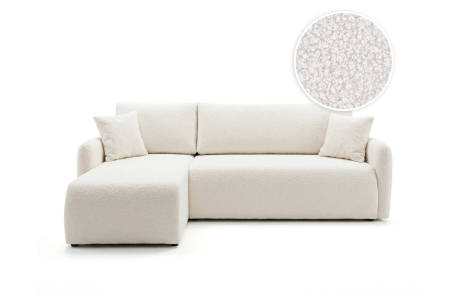 Canapé d’angle convertible ALYA – Tissu bouclette – Réversible avec coffre de rangement