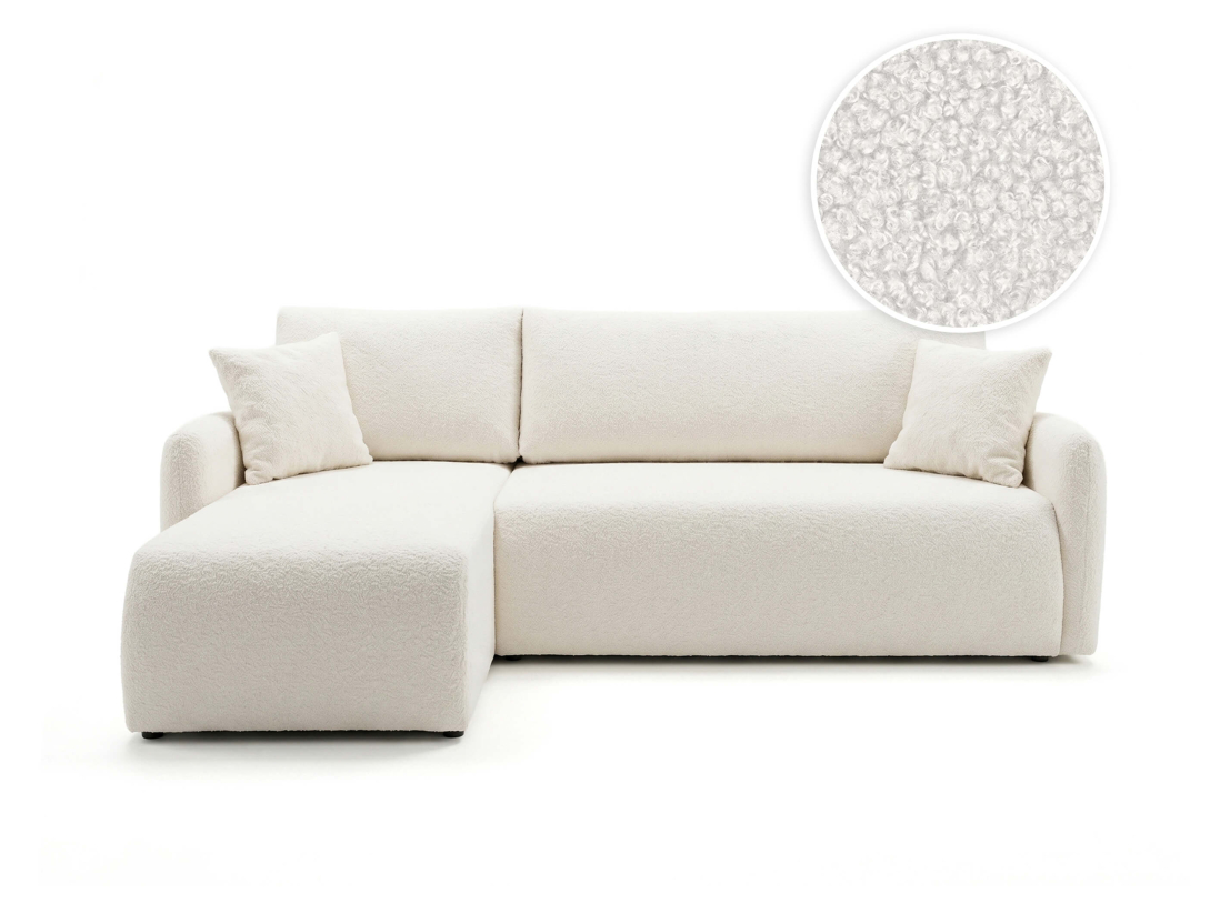 Canapé d’angle convertible ALYA – Tissu bouclette – Réversible avec coffre de rangement