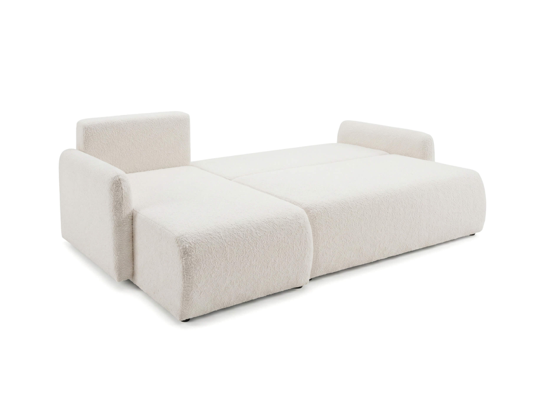 Canapé d’angle convertible ALYA – Tissu bouclette – Réversible avec coffre de rangement