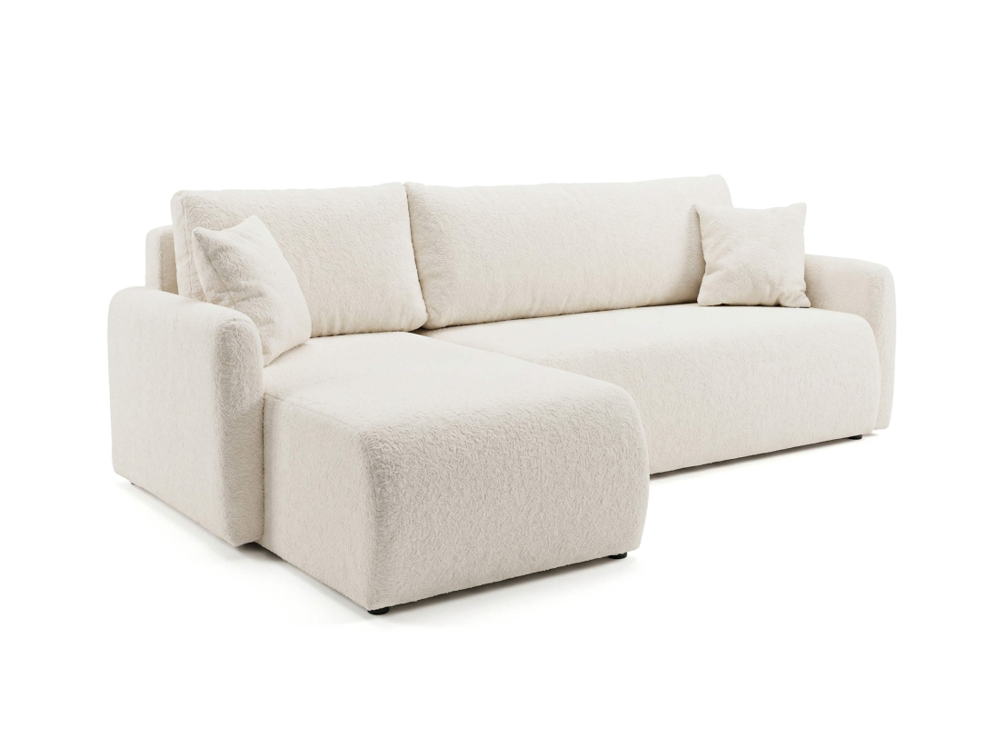 Canapé d’angle convertible ALYA – Tissu bouclette – Réversible avec coffre de rangement