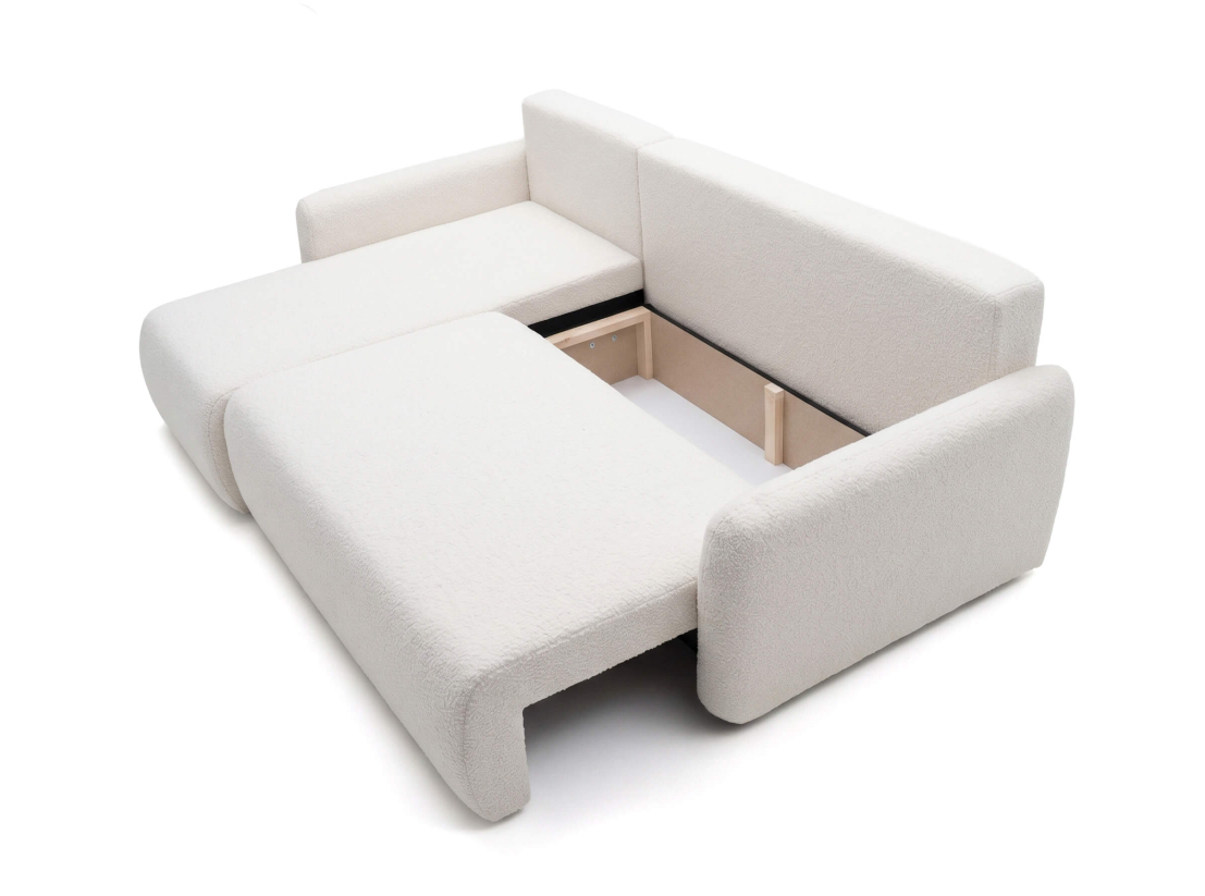 Canapé d’angle convertible ALYA – Tissu bouclette – Réversible avec coffre de rangement
