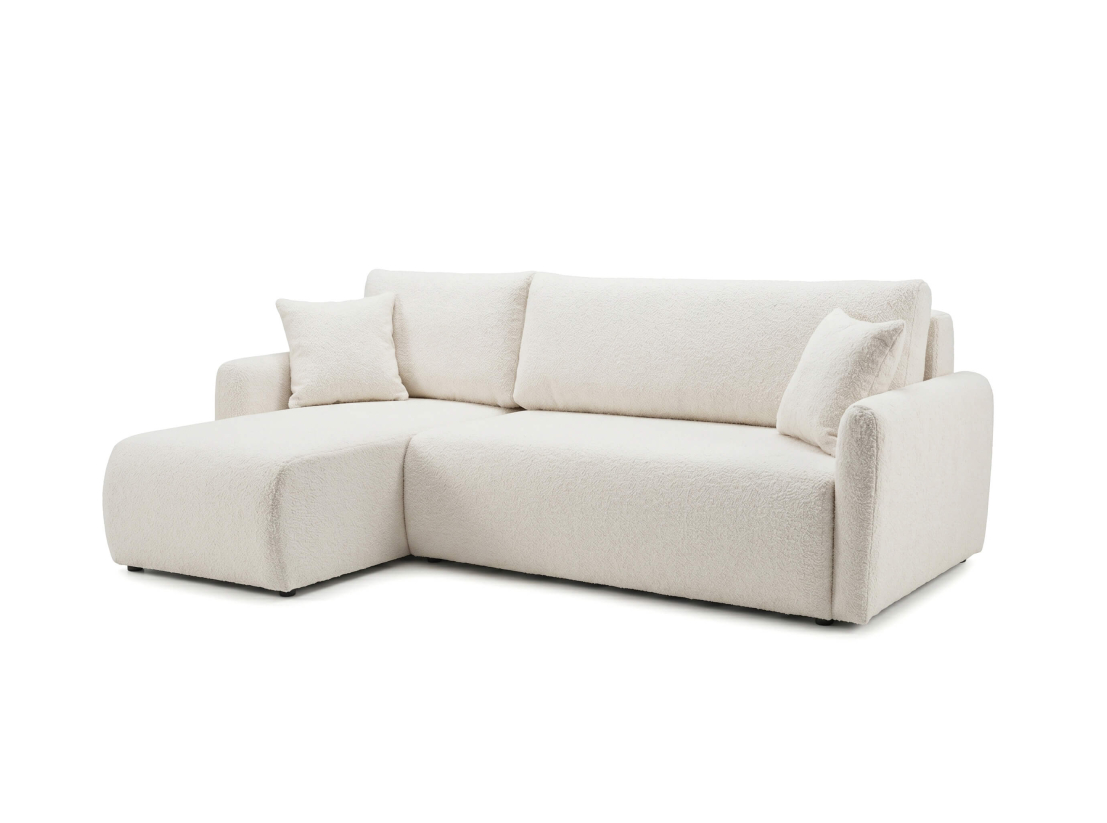 Canapé d’angle convertible ALYA – Tissu bouclette – Réversible avec coffre de rangement