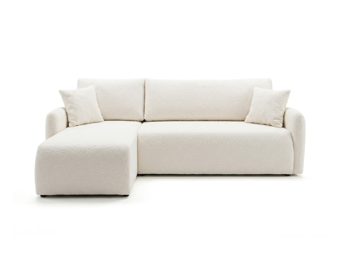 Canapé d’angle convertible ALYA – Tissu bouclette – Réversible avec coffre de rangement
