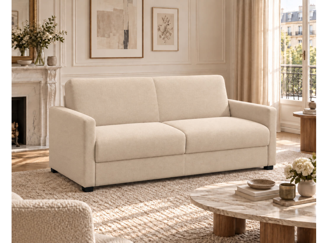Canapé convertible AGATHE CONFORT 3 places – Tissu – Couchage express 140×195