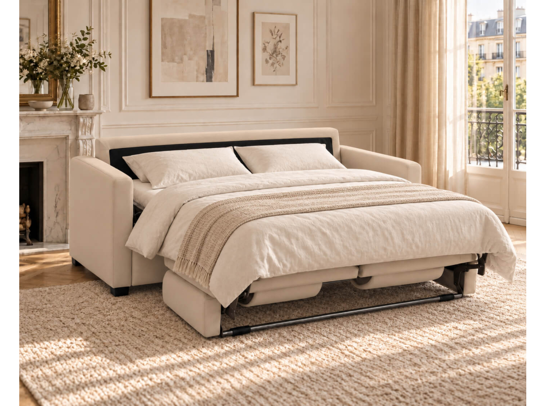 Canapé convertible AGATHE CONFORT 3 places – Tissu – Couchage express 140×195