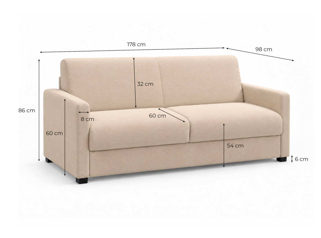 Canapé convertible AGATHE CONFORT 3 places – Tissu – Couchage express 140×195