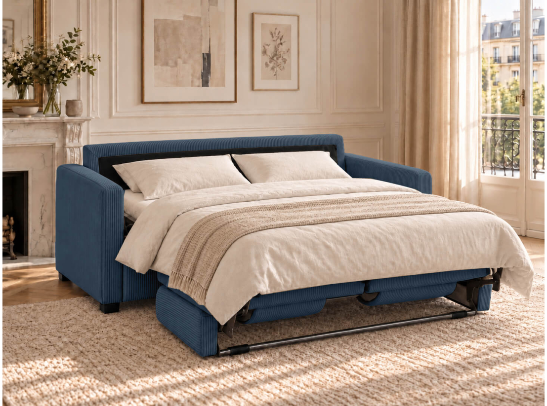 Canapé convertible AGATHE CONFORT 3 places – Velours côtelé – Couchage express 140×195