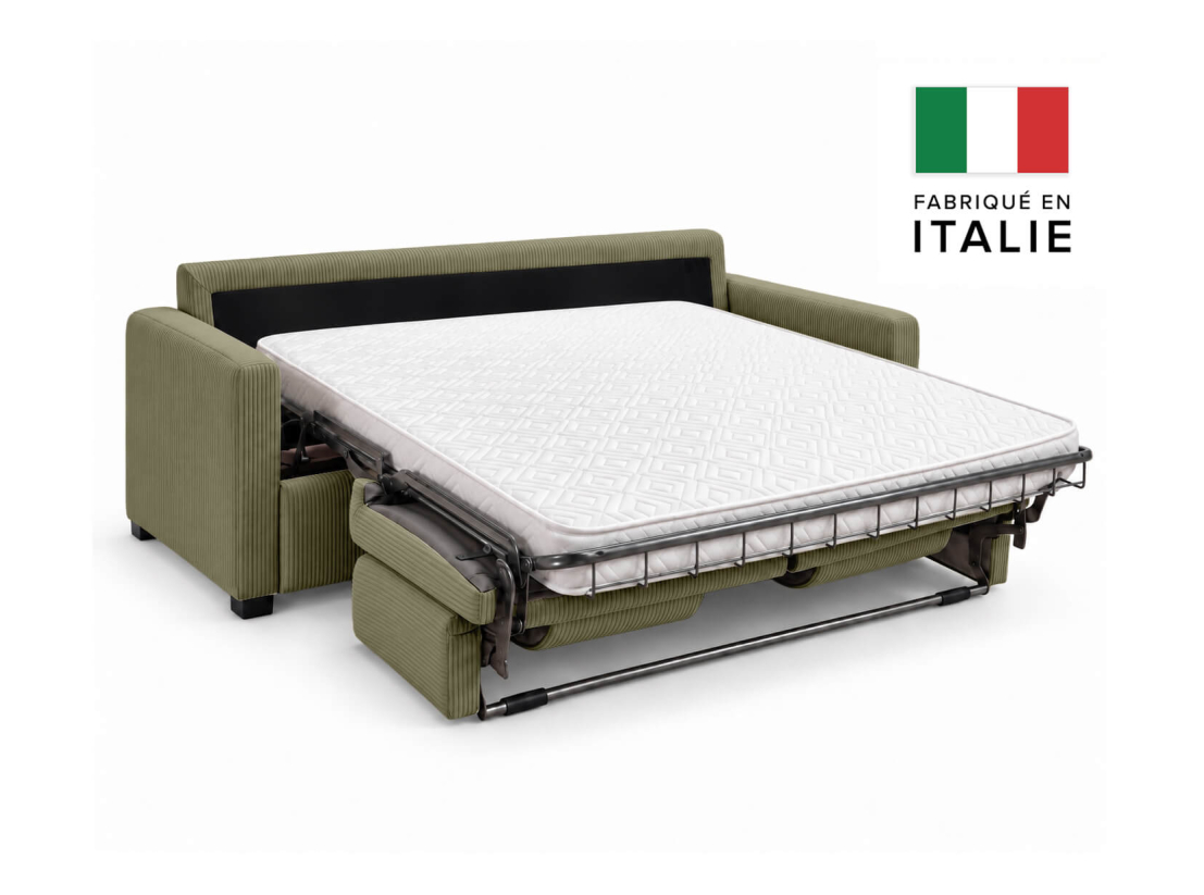 Canapé convertible AGATHE CONFORT 3 places – Velours côtelé – Couchage express 140×195