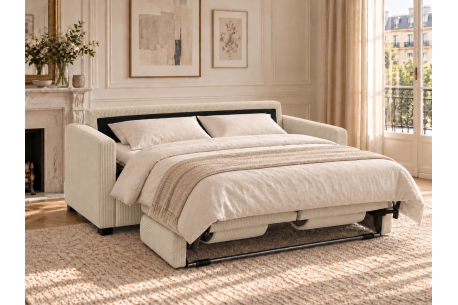 Canapé convertible AGATHE CONFORT 3 places – Velours côtelé – Couchage express 160×195