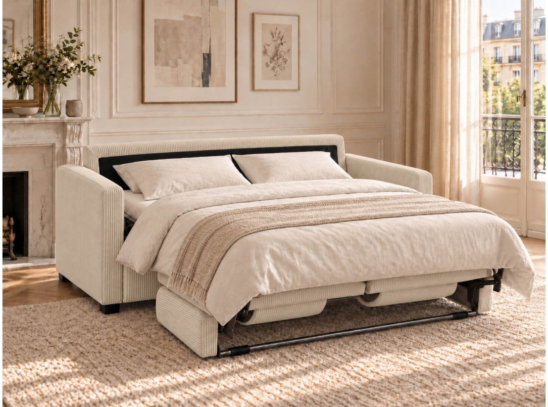 Canapé convertible AGATHE CONFORT 3 places – Velours côtelé – Couchage express 160×195