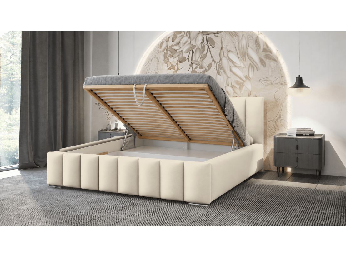 Lit coffre NEO en velours - Dimensions du couchage : 140 x 200 cm