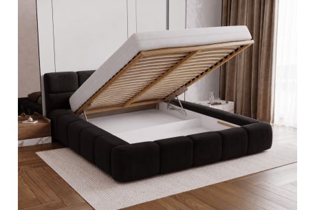 Lit coffre BELLO finition velours - Dimensions du couchage : 140 x 200 cm