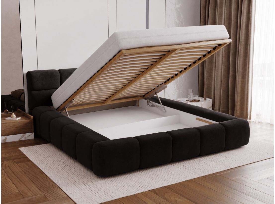 Lit coffre BELLO finition velours - Dimensions du couchage : 160 x 200 cm